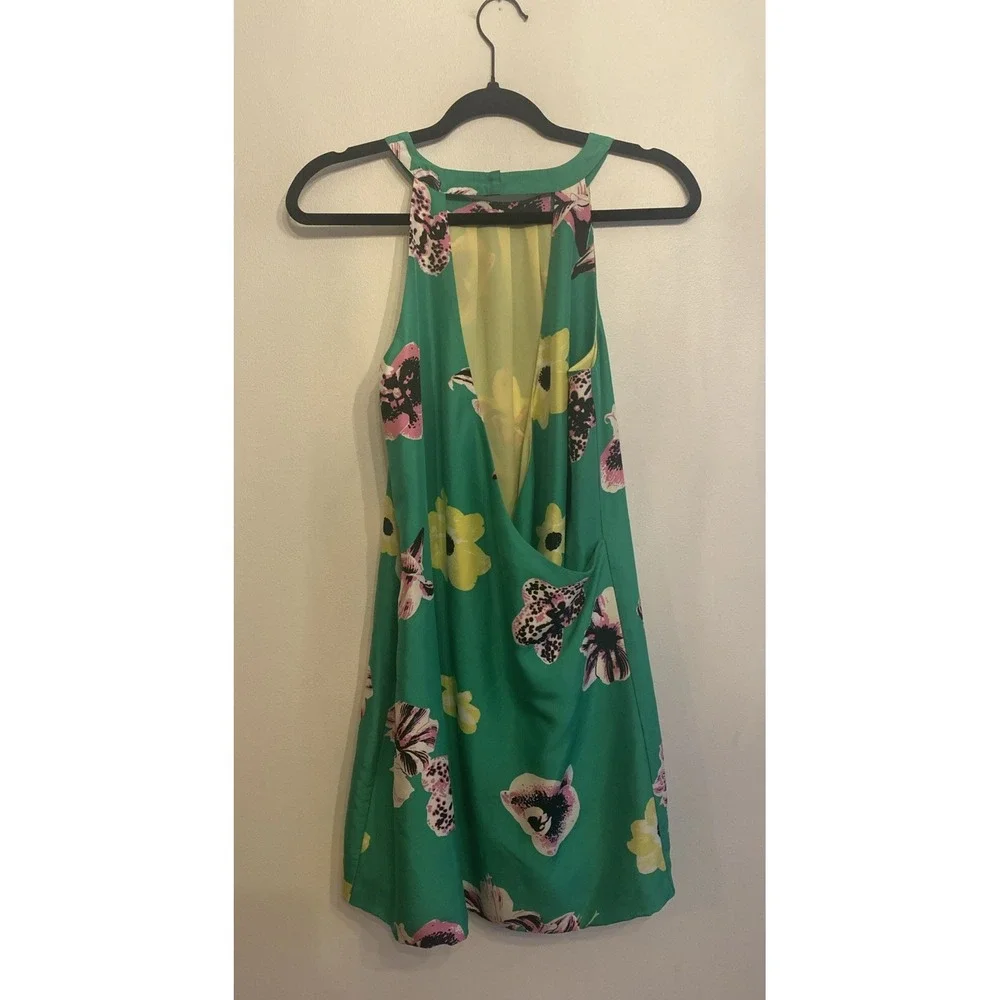 J. Crew‎ Green Floral Silk Halter Swoop Mini Dress size 4